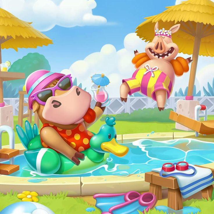 Bright cartoon mini-game scene with playful characters